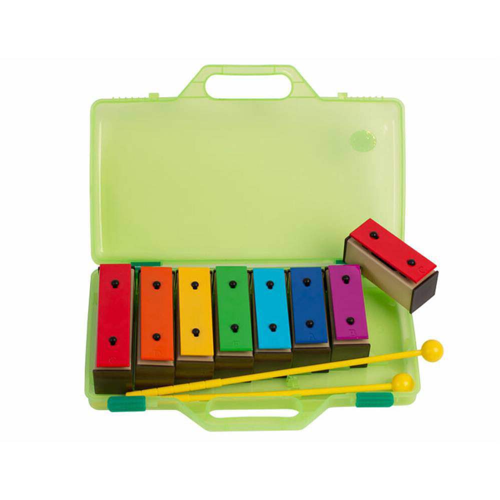 Mano Percussion UE857L 8 Large Chime Bar Set with wooden mallets, hand percussion instrument for musical performances.