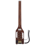 Left-handed Traveller Guitar Ultra-Light Acoustic Guitar in antique brown with a compact body and six strings, ideal for travel and practice.