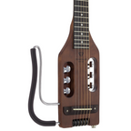 Left-handed Traveler Guitar Ultra-Light Acoustic Guitar in antique brown with a compact body and steel strings, ideal for travel.