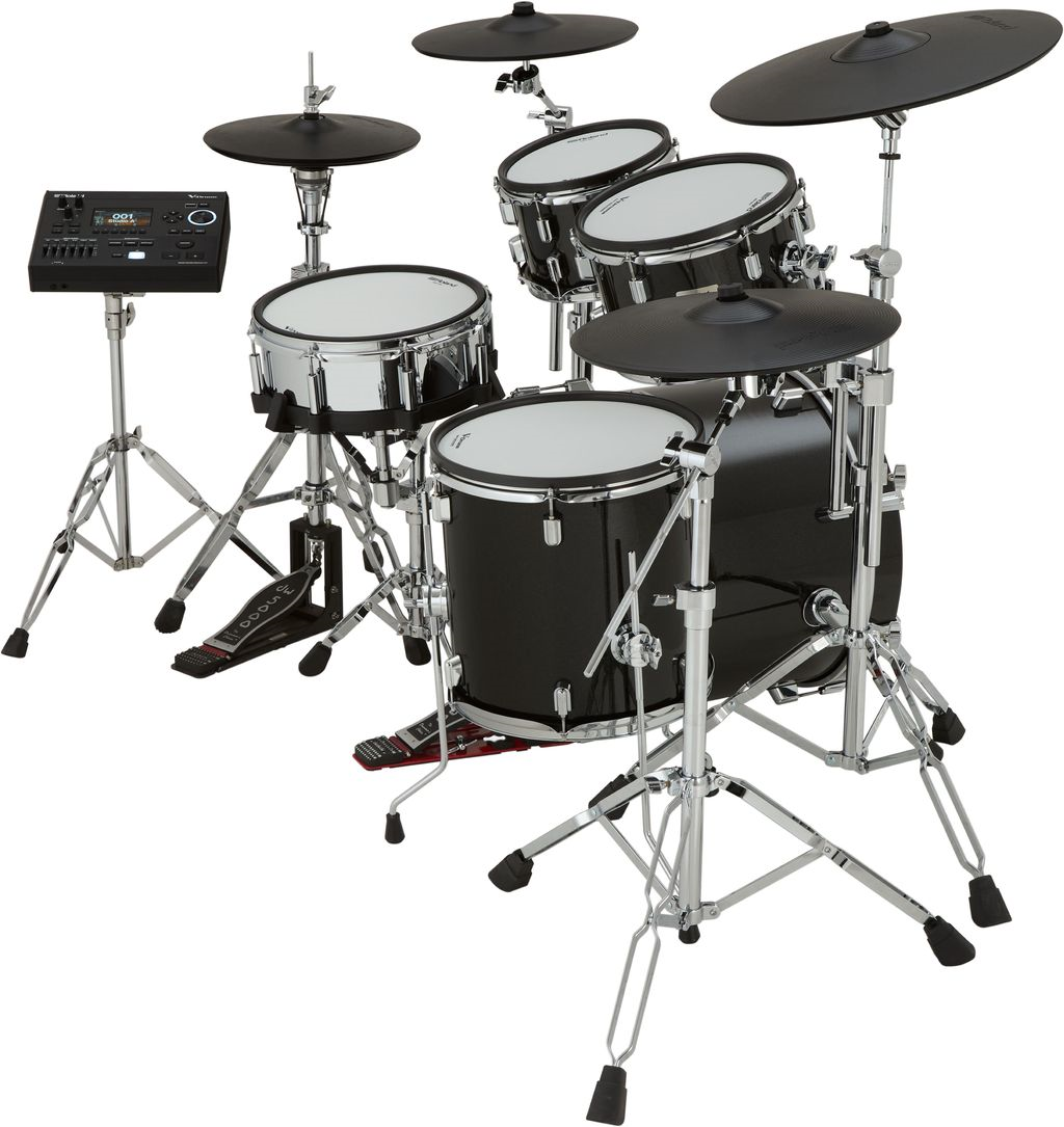 Roland VAD516S electronic drum kit with mesh drum heads and multiple pads, ideal for versatile drumming practice and performance.