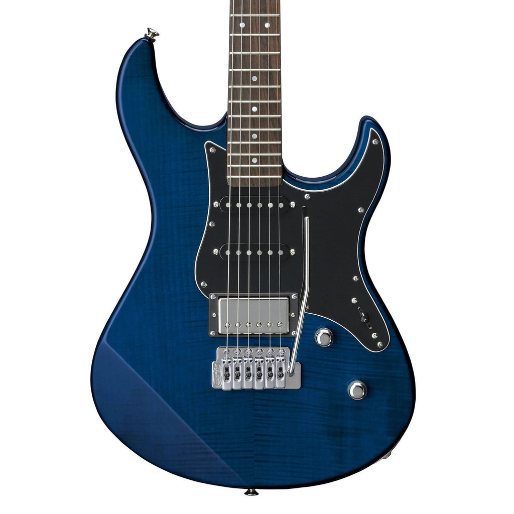 Yamaha Pacifica PAC612VIIFM electric guitar in Indigo Blue with double-cutaway body and chrome hardware.
