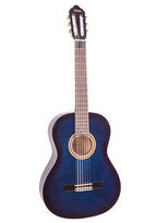 Valencia VC102BUS blue sunburst 1/2 size classical guitar with smooth finish and elegant design.