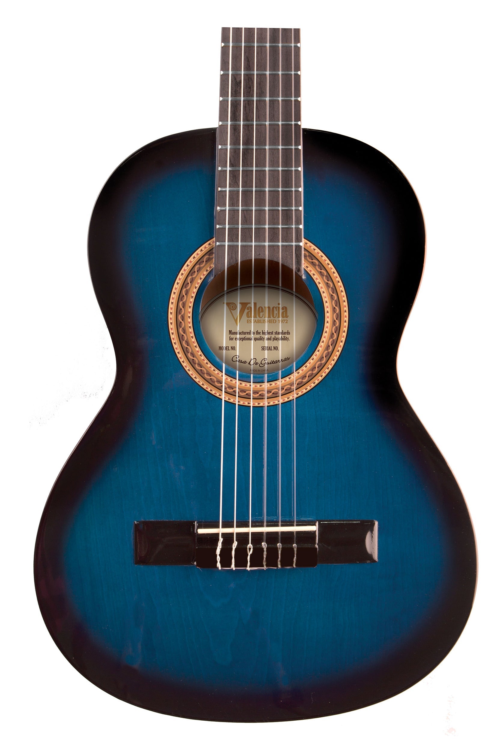Valencia VC103BUS 3/4 Size Classical Guitar - Blue Sunburst