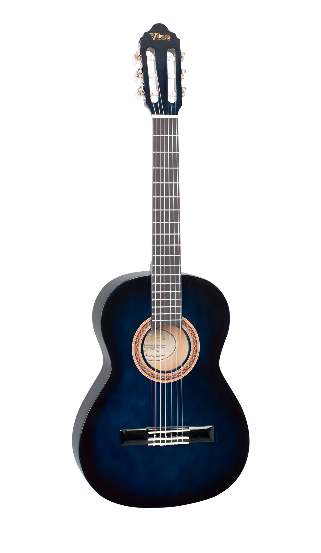 Valencia VC103BUS 3/4 Size Classical Guitar - Blue Sunburst