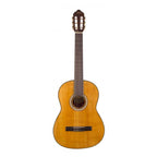 Left-handed Valencia VC103L 3/4 size classical guitar in natural finish, showing the body, neck, and strings.