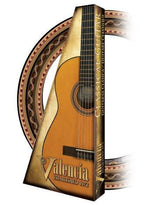 Valencia VC104 4/4 size classical guitar in natural finish with nylon strings and traditional design, shown in a close-up image.