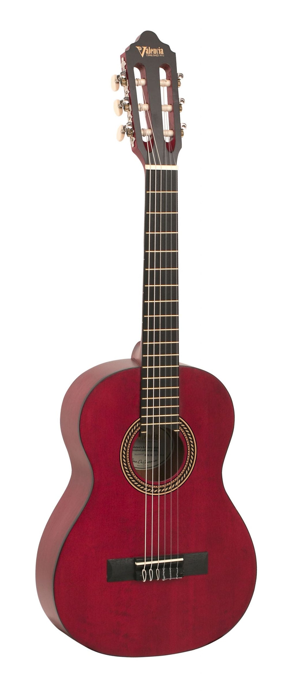 Valencia VC202TWR 1/2 Size Classical Guitar in Transparent Wine Red Satin