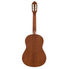 Valencia VC203 classical guitar in antique natural satin finish, showcasing a size-friendly, traditional design with nylon strings and wood body.