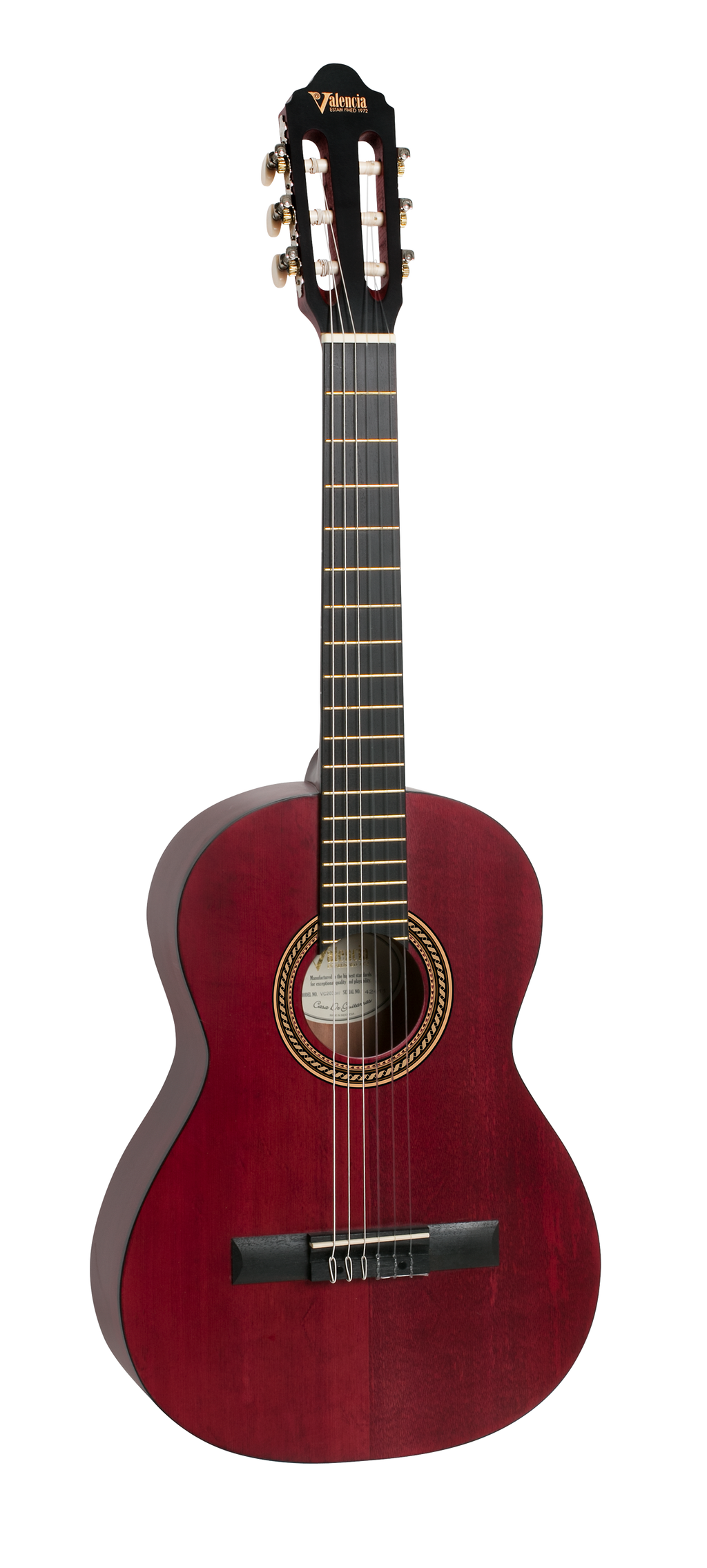 Valencia VC203TWR 3/4 Size Classical Guitar in Transparent Wine Red Satin