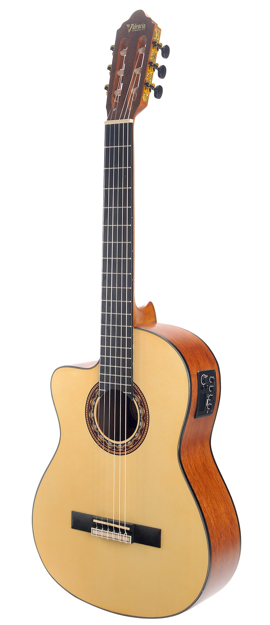 Valencia VC304CEL Full Size Left Hand Classical Guitar with Pickup in Natural Satin