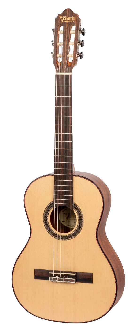 Valencia VC703 3/4 Size Solid Top Classical Guitar in Natural Satin