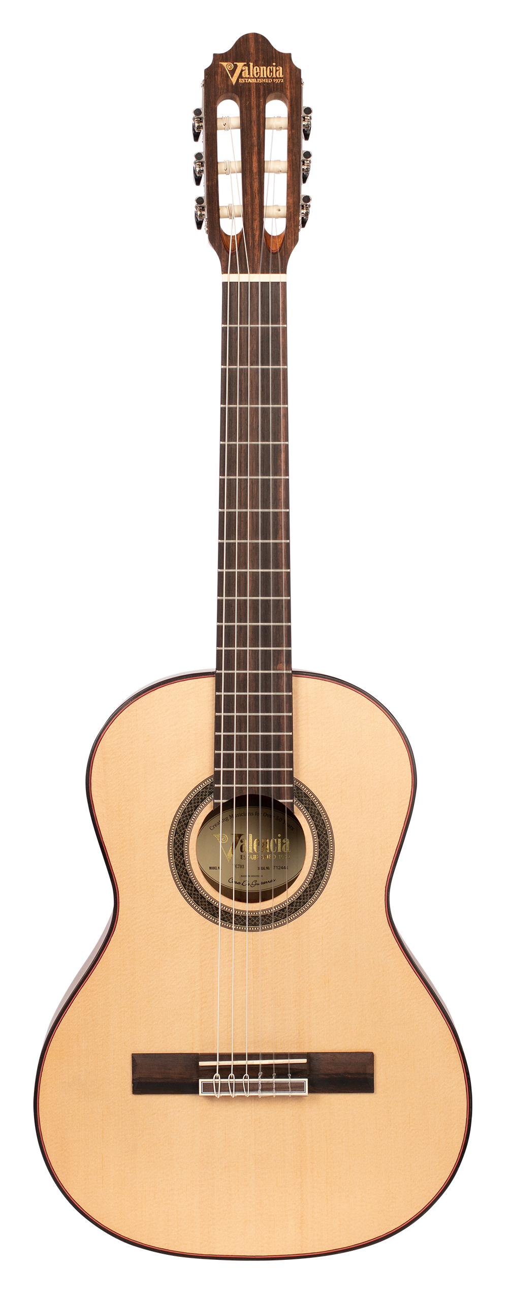 Valencia VC703 3/4 Size Solid Top Classical Guitar in Natural Satin