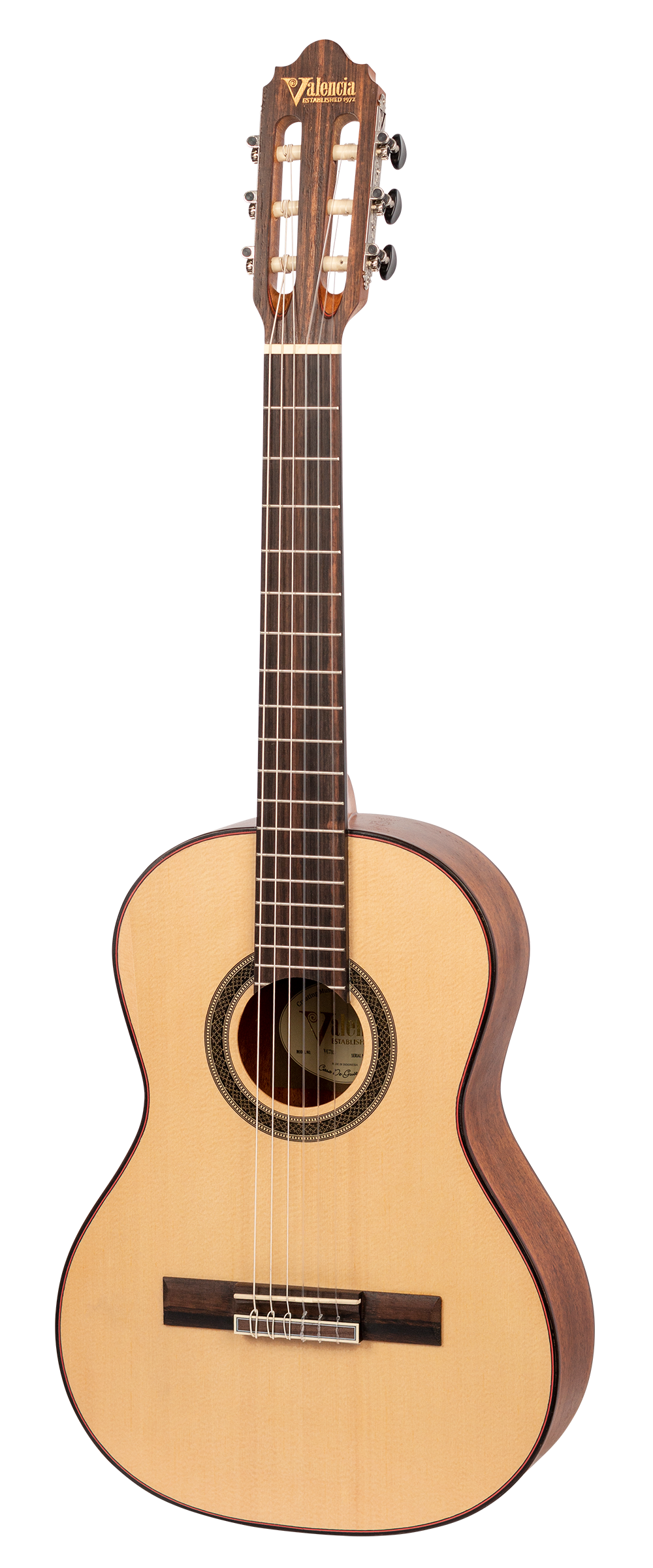 Valencia VC703 3/4 Size Solid Top Classical Guitar in Natural Satin