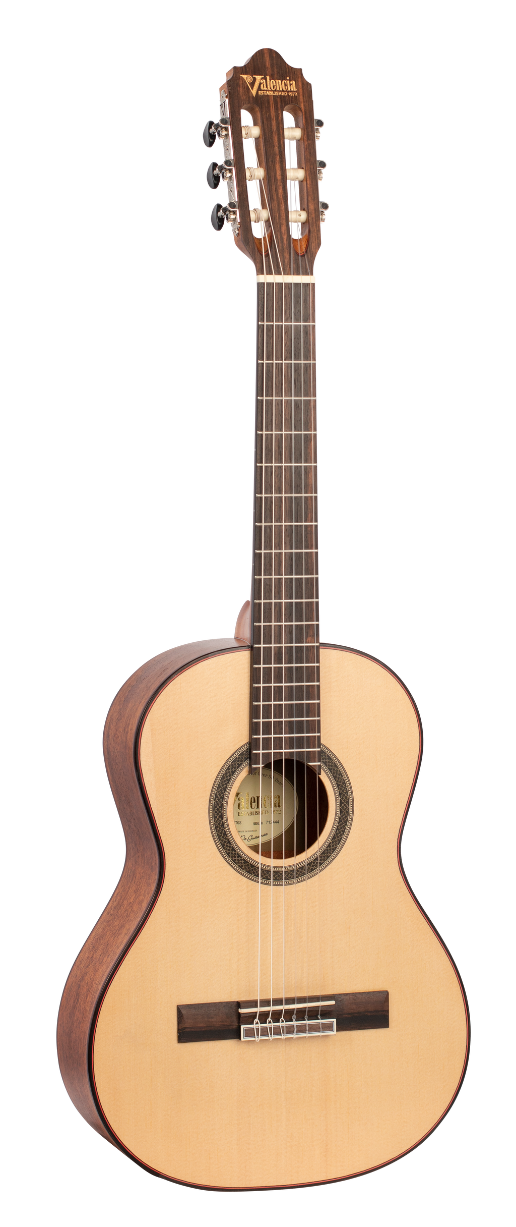 Valencia VC703 3/4 Size Solid Top Classical Guitar in Natural Satin