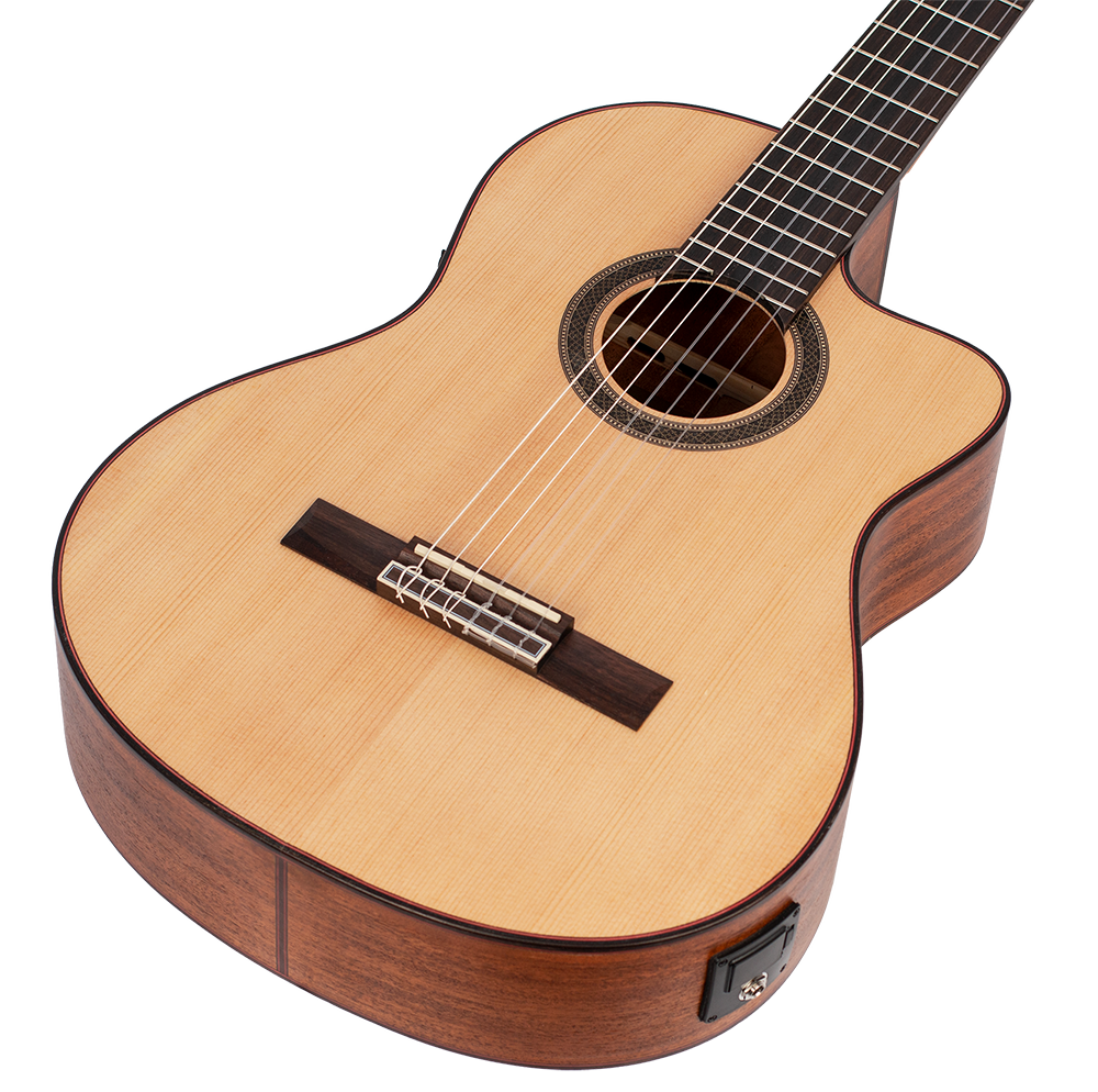 Valencia VC704CE Full Size Solid Top Classical Guitar with Pickup - Natural Satin