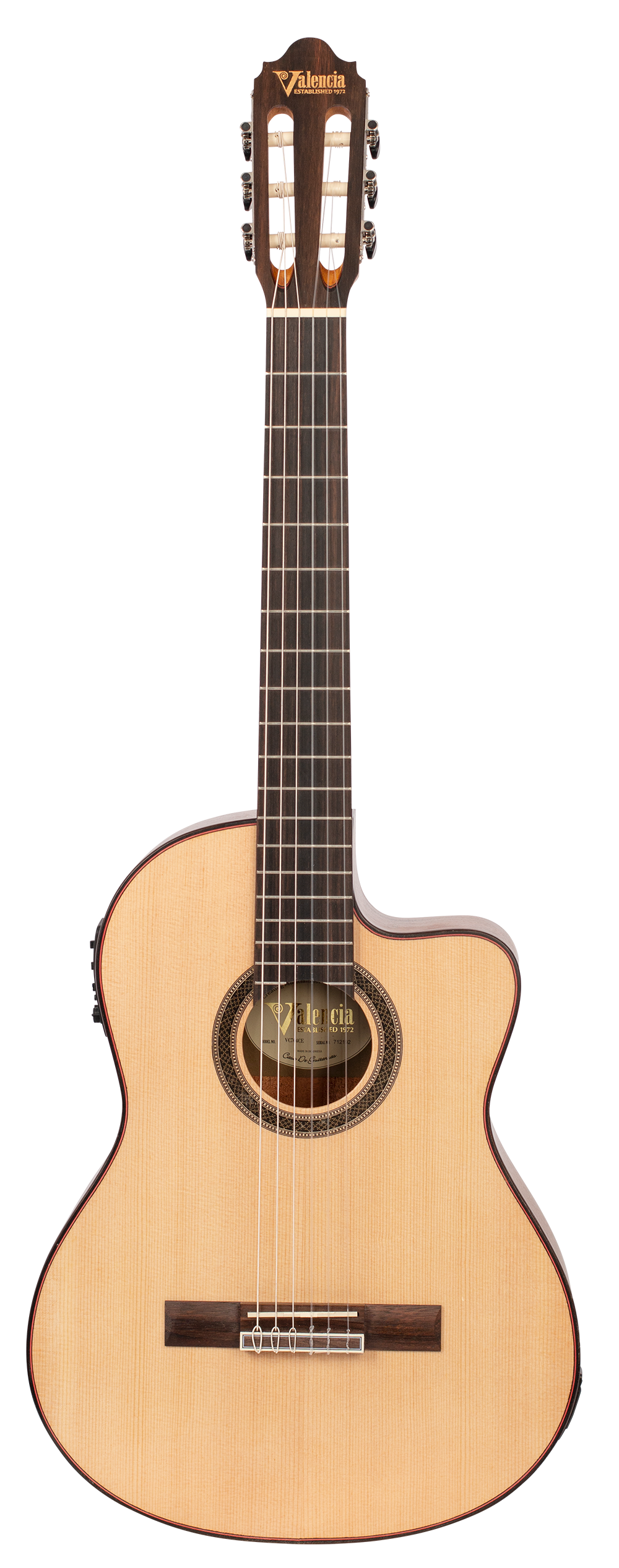 Valencia VC704CE Full Size Solid Top Classical Guitar with Pickup - Natural Satin