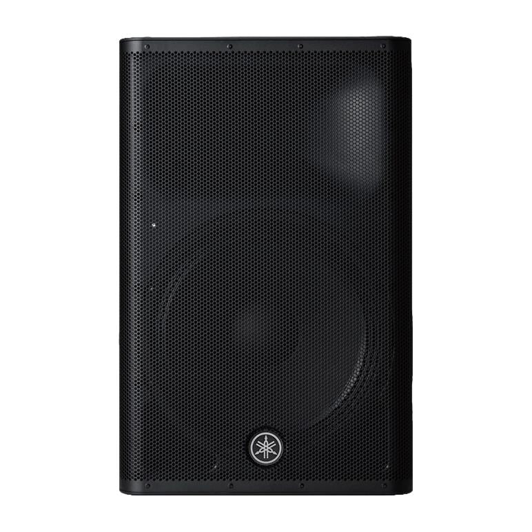 Yamaha DXR15 MKII powered PA speaker with black enclosure and grille, designed for professional sound reinforcement.