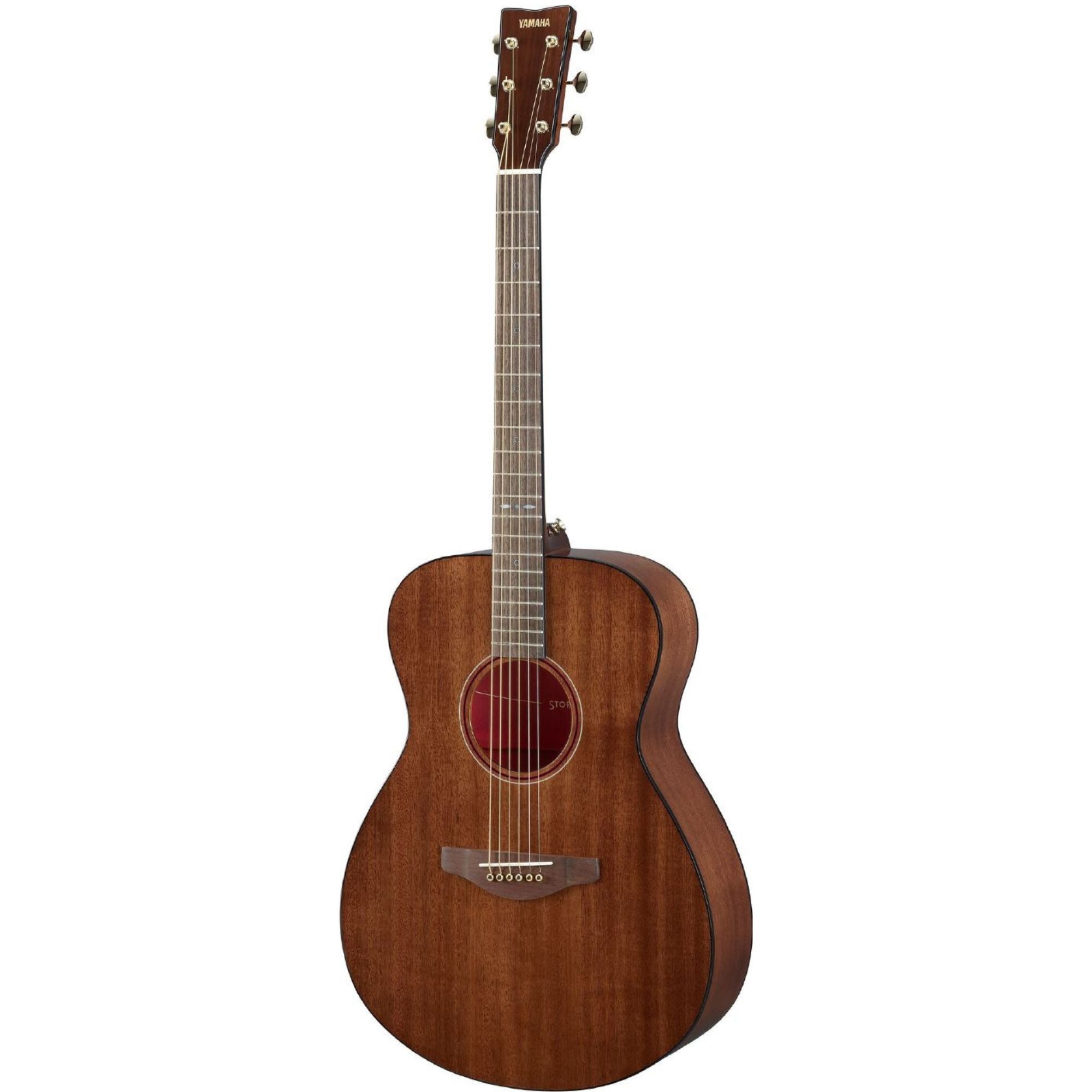 Yamaha Storia-III acoustic guitar with pickup in chocolate brown, featuring a wooden body and six strings.