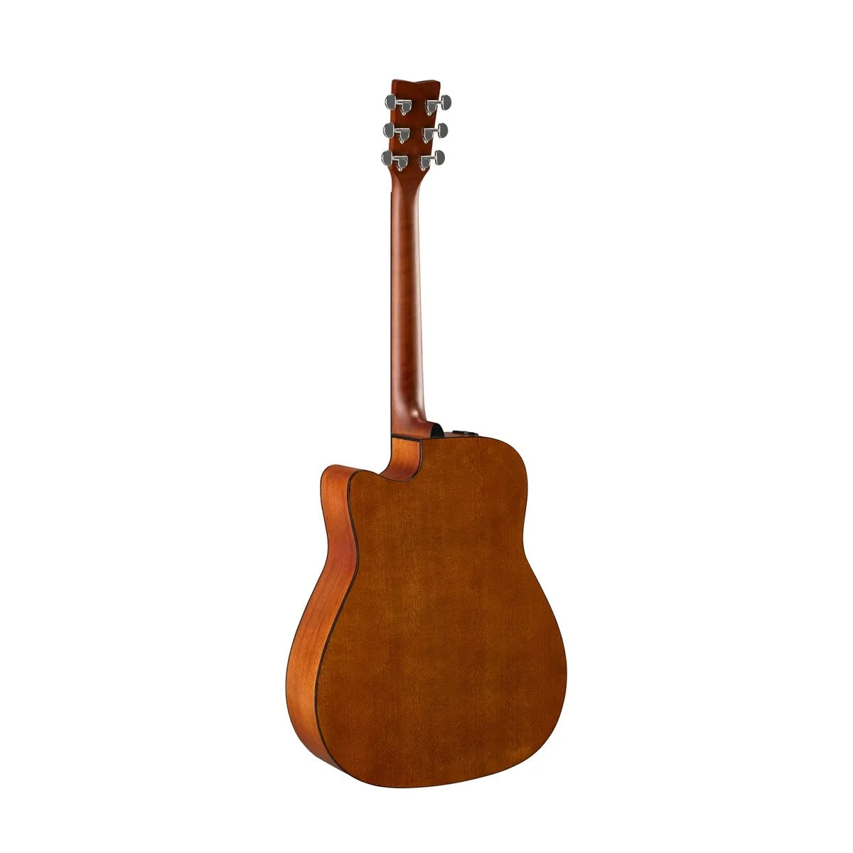 Yamaha FGX800CSDB acoustic guitar with sand burst finish, showcasing its body and neck in a natural outdoor setting.