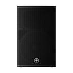 Yamaha DHR15 powered loudspeaker showing a large black speaker with control panel and handle, suitable for professional sound systems.