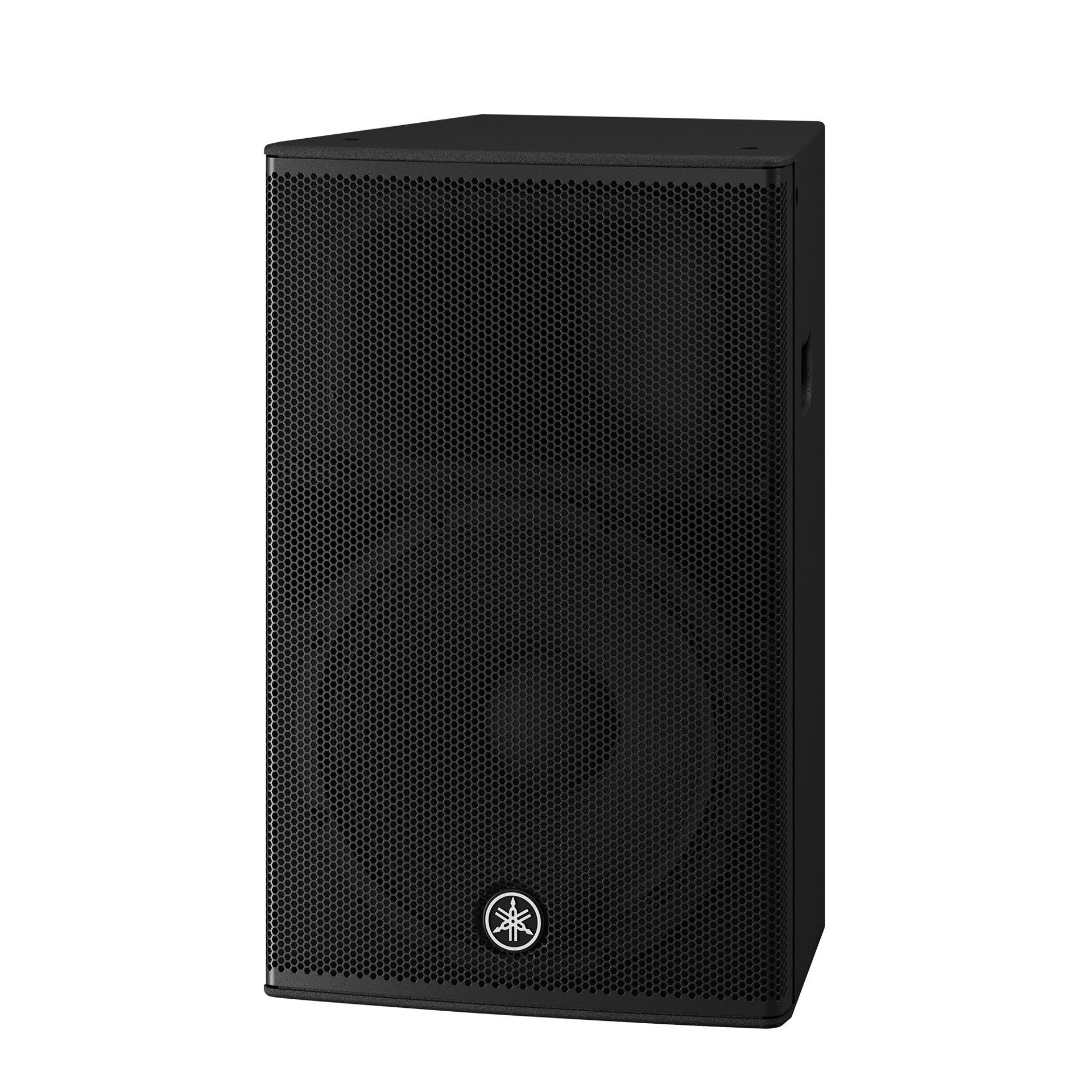 Yamaha DHR15 powered loudspeaker with rugged enclosure and control panel, designed for professional audio applications.