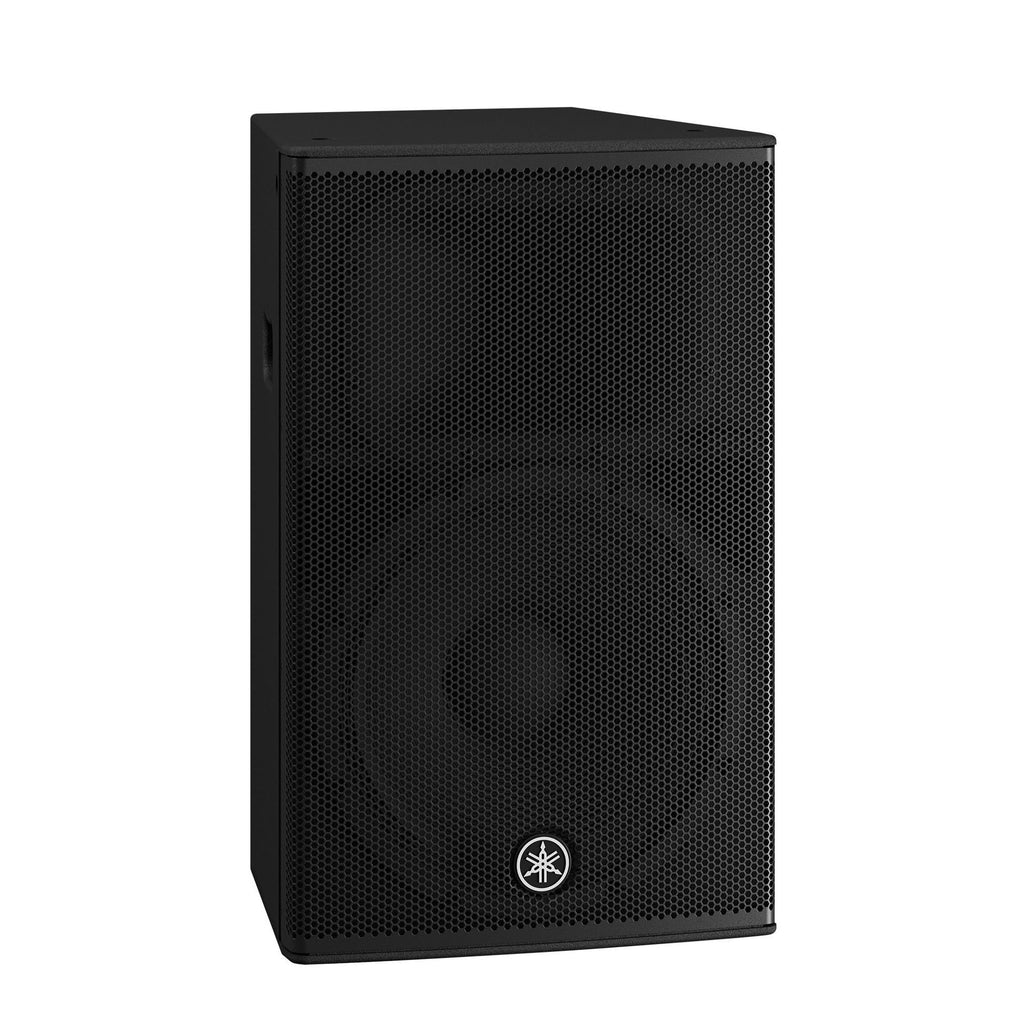Yamaha DHR15 powered loudspeaker with black cabinet and handles, designed for professional sound reinforcement.