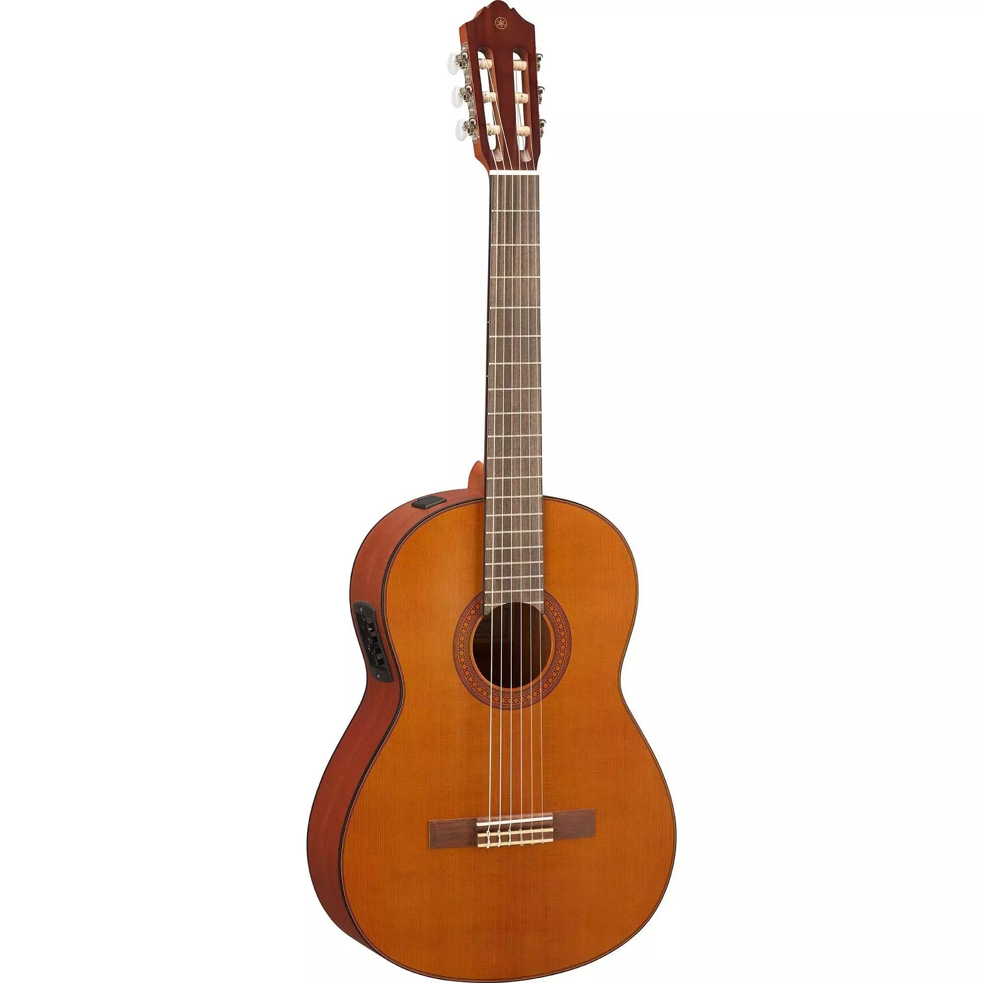 Yamaha CGX122M acoustic-electric classical guitar with cedar top, nylon strings, and cutaway body for easy access to higher frets.