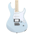 Yamaha Pacifica PAC112VM electric guitar in ice blue, showcasing its solid body, fretboard, and pickups.