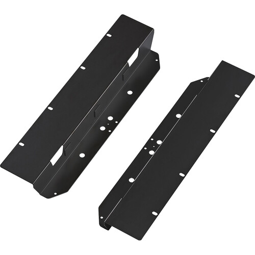 Yamaha RK-DM3 rack brackets for DM3 and DM3S digital mixing consoles, shown attached to the console in a studio setup.