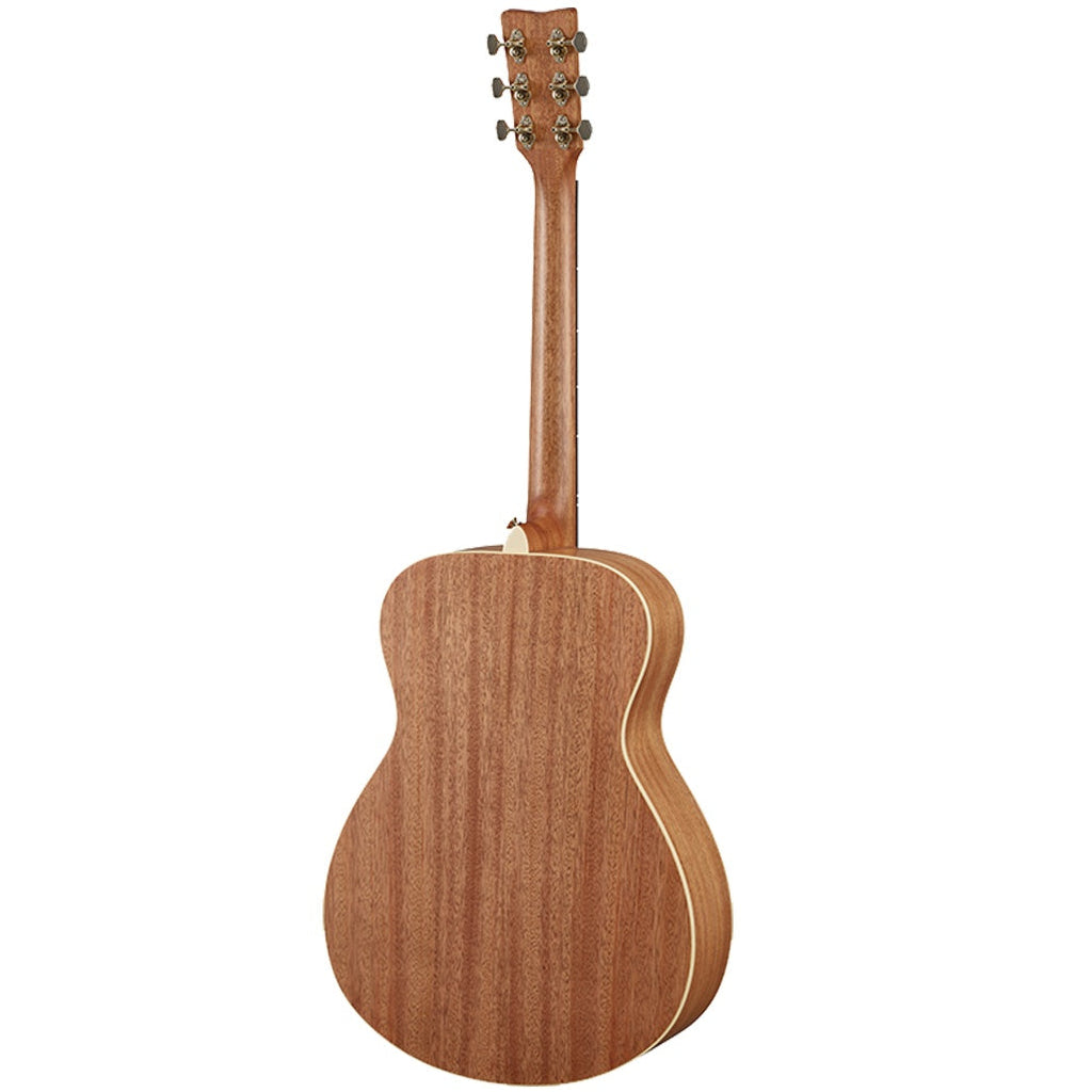 Yamaha Storia-I concert size acoustic guitar in off-white with wooden fretboard and steel strings, close-up of the guitar body.