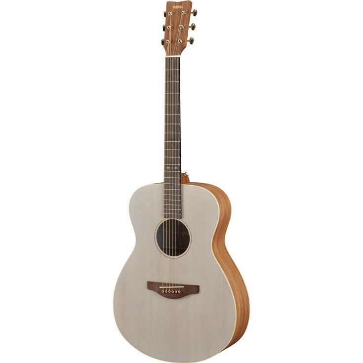 Yamaha Storia-I concert size acoustic guitar in off-white with a smooth finish and steel strings, showcasing its elegant design.