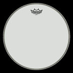 Remo Emperor Vintage Clear 10-inch drumhead for drums, showing the transparent drumhead with brand logo on a drum kit.