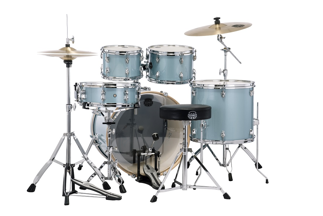 Mapex Venus 5pce 22 Drum Kit w/ Hardware & Cymbals - Aqua Blue Sparkle