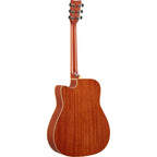 Yamaha FGC-TA traditional Western style cutaway acoustic guitar with vintage tint finish, showcasing the body and fretboard details.