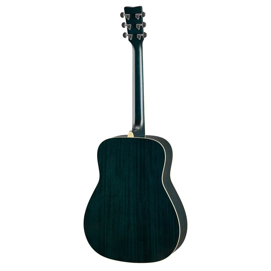 Yamaha FG820 dreadnought acoustic guitar in sunset blue with a natural wood finish and steel strings.