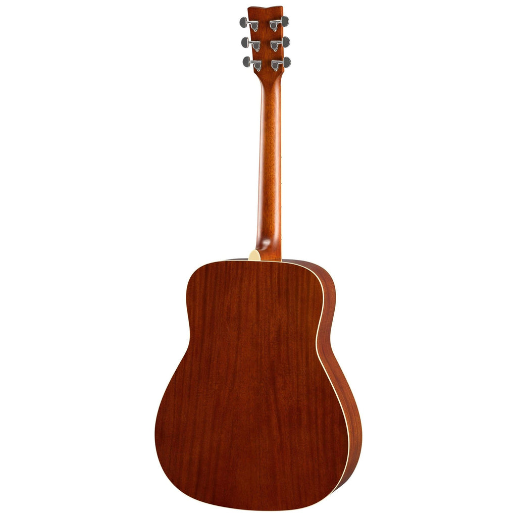 Left-handed Yamaha FG820NT-L acoustic guitar with natural finish, featuring a dreadnought body and steel strings, on a plain background.