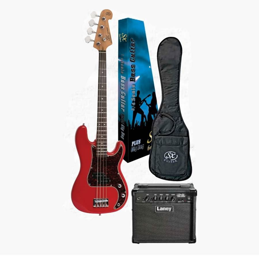 SX Essex & Laney 3/4 Bass Guitar Pack in Fiesta Red (VEP34FR Bass & Laney Bass Amp)