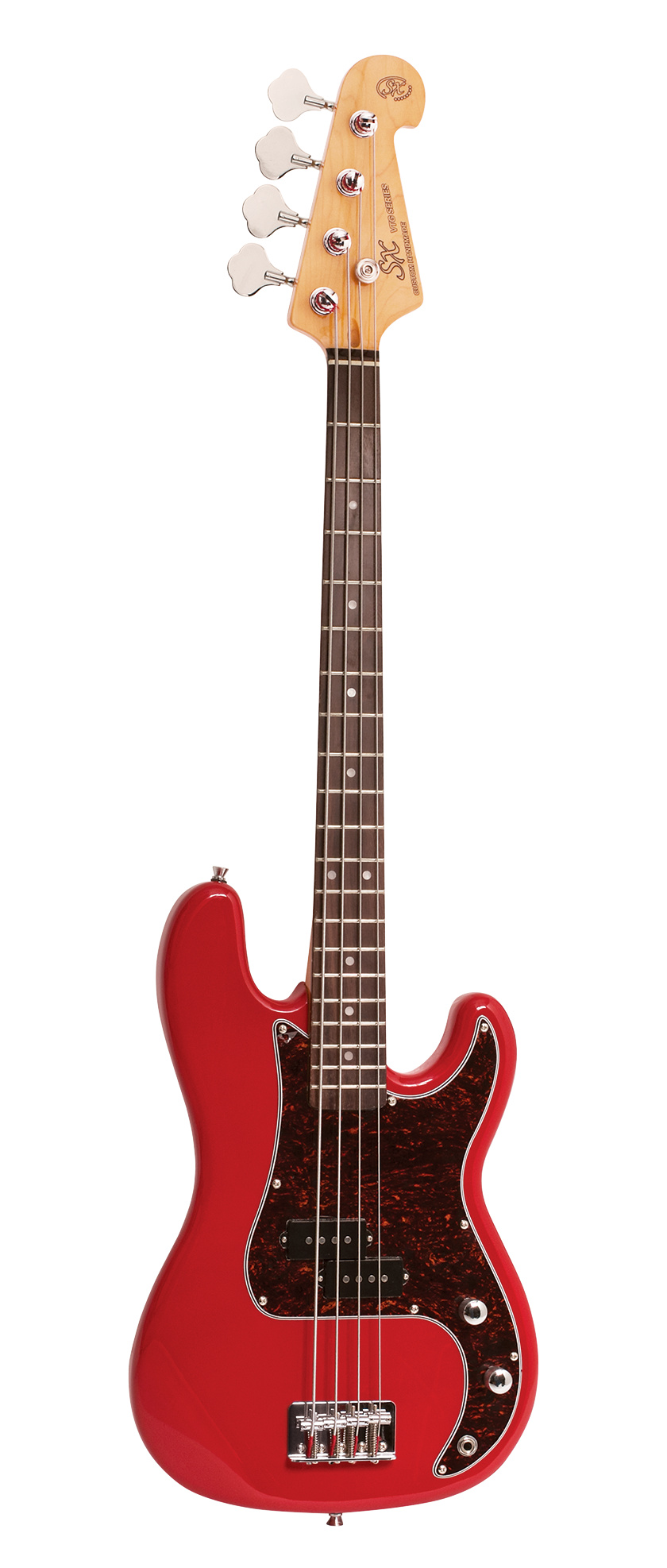 SX Essex Short Scale 3/4 4-String  Bass Guitar in Fiesta Red