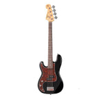 SX Essex Short Scale 3/4 4-String Left-Handed Bass Guitar in Black