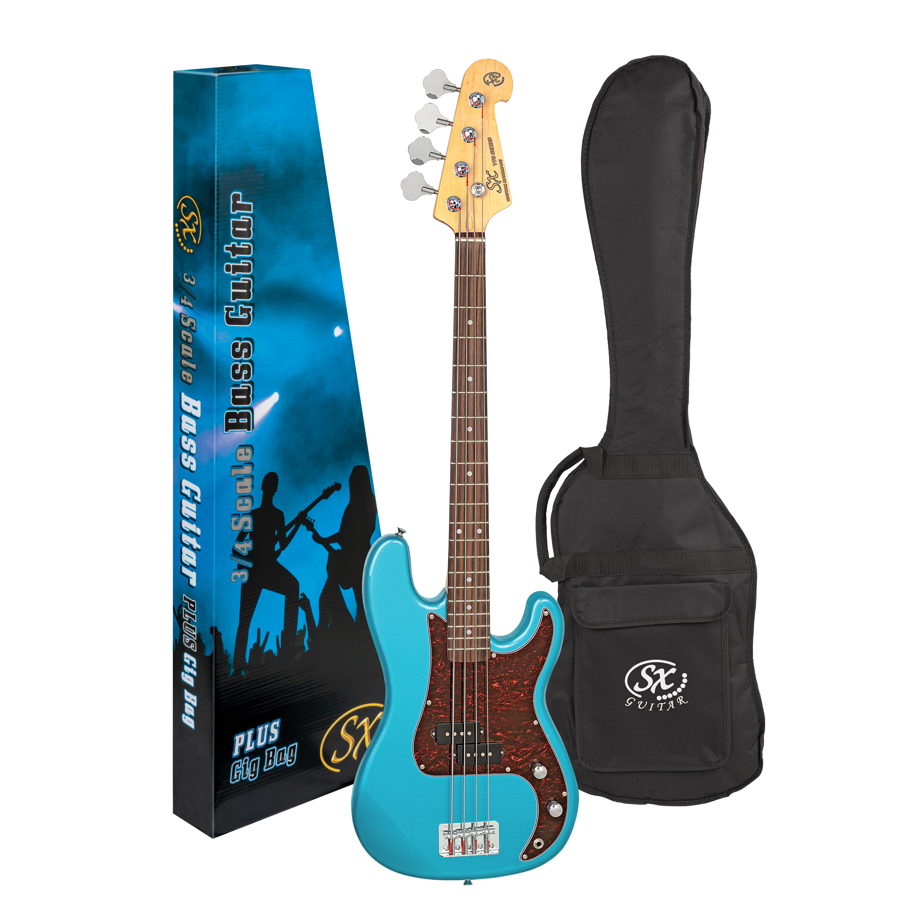 SX VEP34LPB 3/4 Size Electric Bass Guitar - Lake Placid Blue