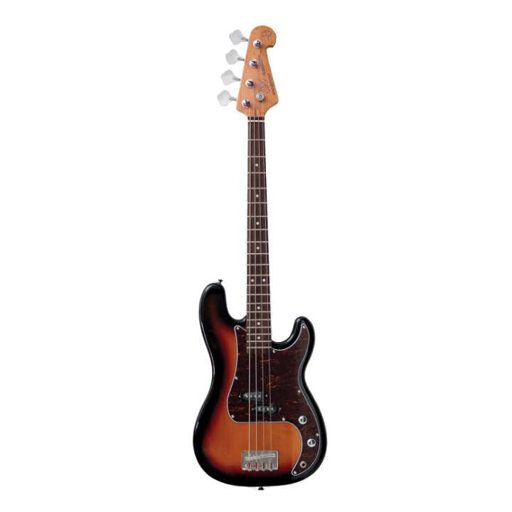 SX Essex Short Scale 3/4 4-String Bass Guitar in 3 Tone Sunburst