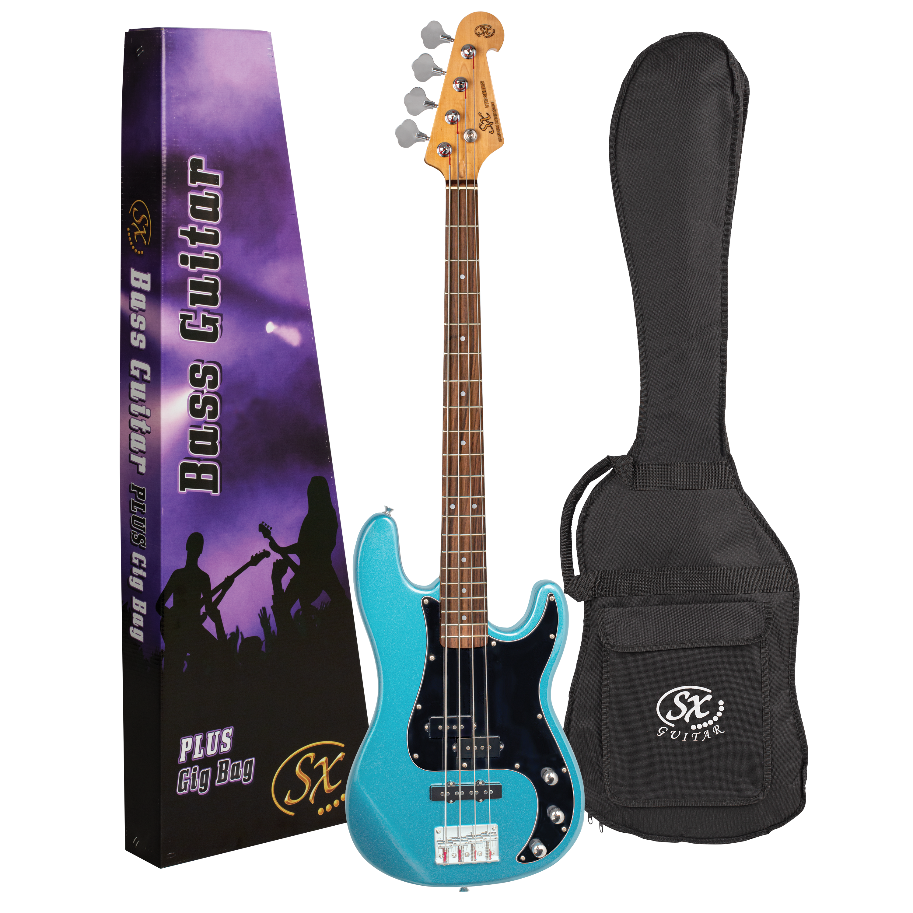 SX VEP62LPB P+J Electric Bass Guitar - Lake Placid Blue