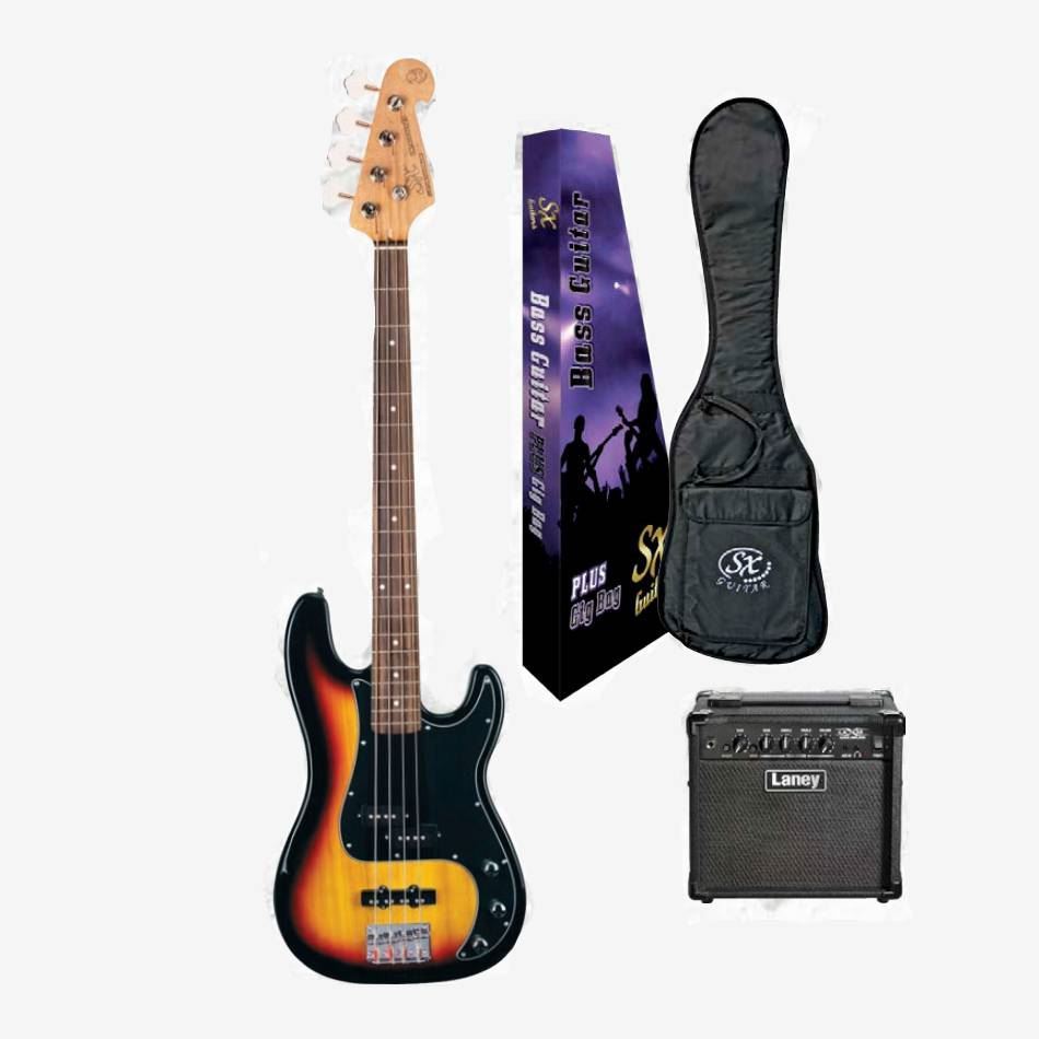 SX Essex & Laney 4/4 Bass Guitar Pack in 2 Tone Sunburst (VEP34TS Bass & Laney Bass Amp)