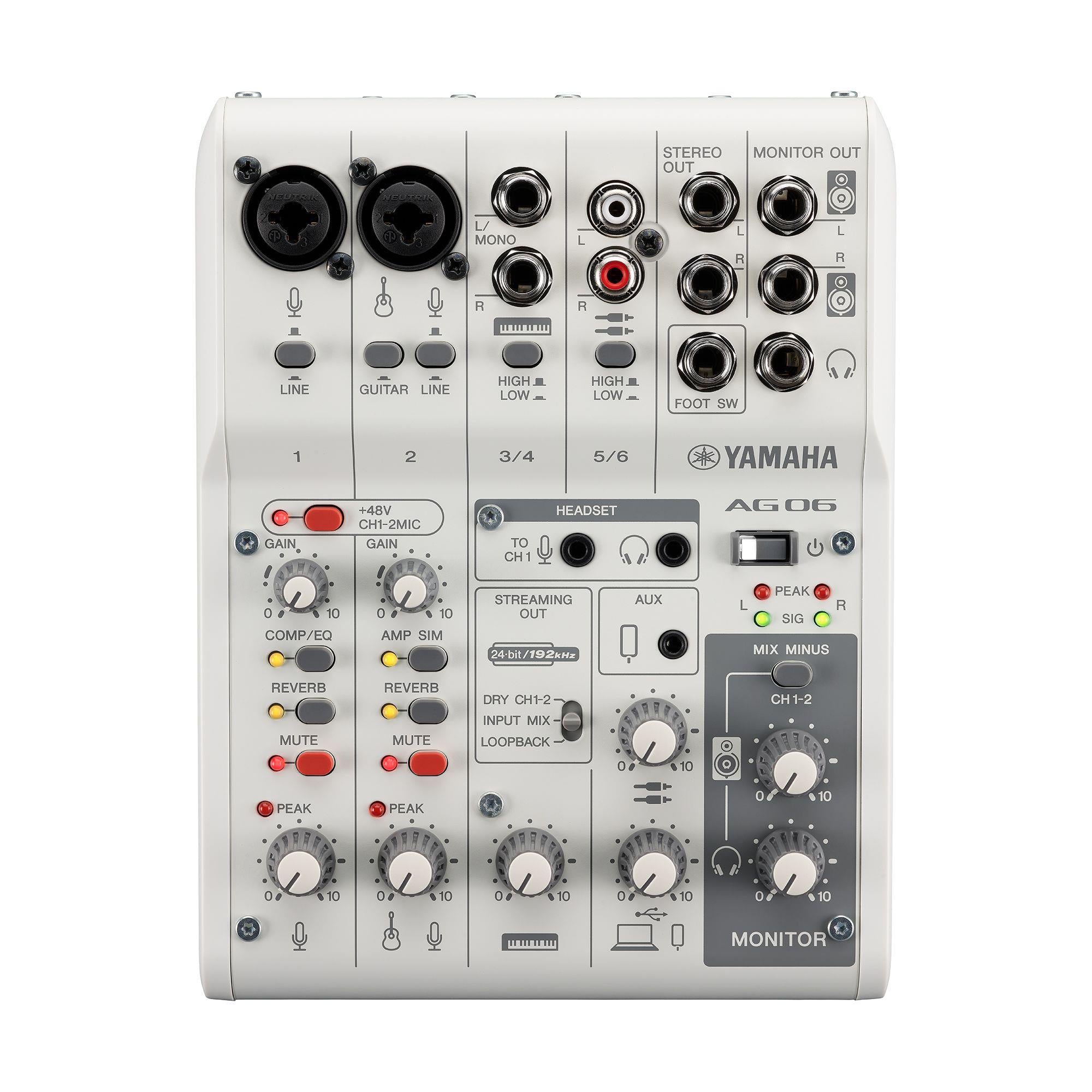 Yamaha AG06MK2 6 Channel Live Streaming Mixer with USB Interface - White
