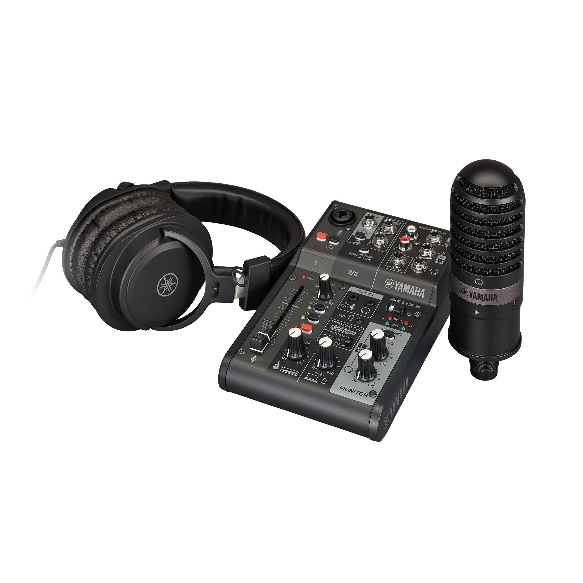 Yamaha AG03MK2 Mixer with YCM01 Mic & YH-MT1 Headphones - Black