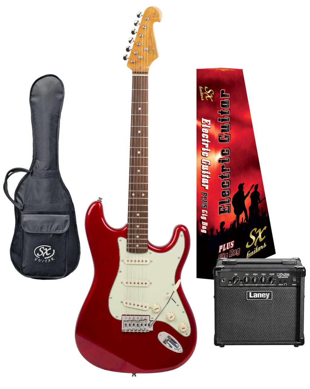 SX Essex & Laney Electric Guitar Pack in Candy Apple Red (VES62CAR Electric Guitar & Laney Amp)