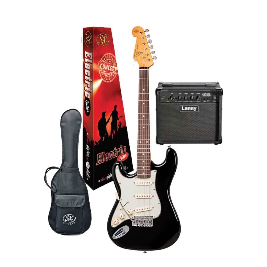 SX Essex & Laney Left-Handed Electric Guitar Pack in Black (VES62LHB Electric Guitar & Laney Amp)