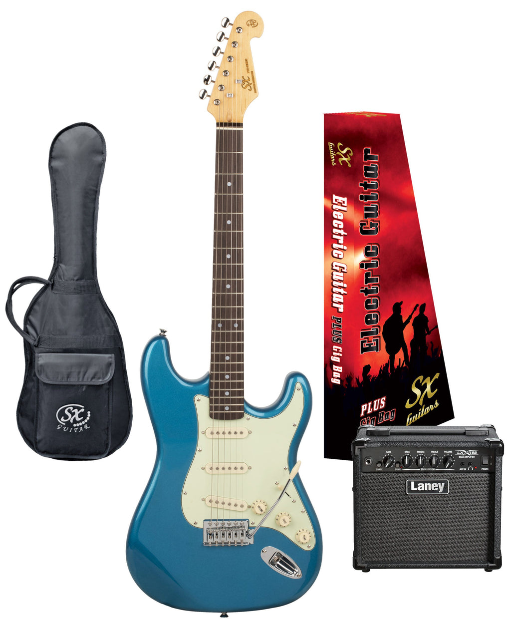 SX Essex & Laney Electric Guitar Pack in Lake Placid Blue (VES62LPB Electric Guitar & Laney LX10 Amp