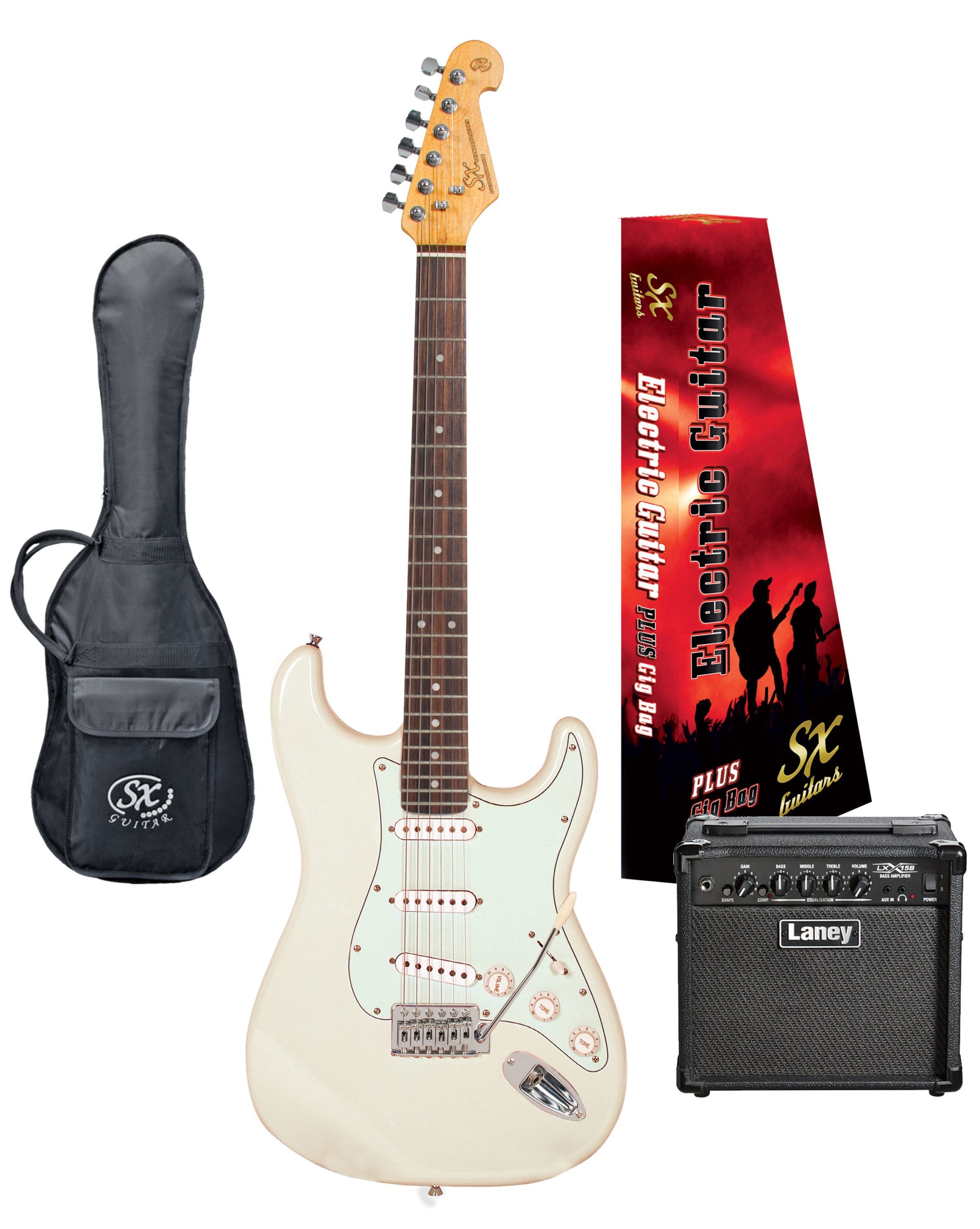 SX Essex & Laney Electric Guitar Pack in Vintage White (VES62VWH Electric Guitar & Laney Amp)