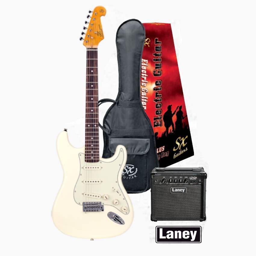 SX Essex & Laney Electric Guitar Pack in Vintage White (VES62VWH Electric Guitar & Laney Amp)